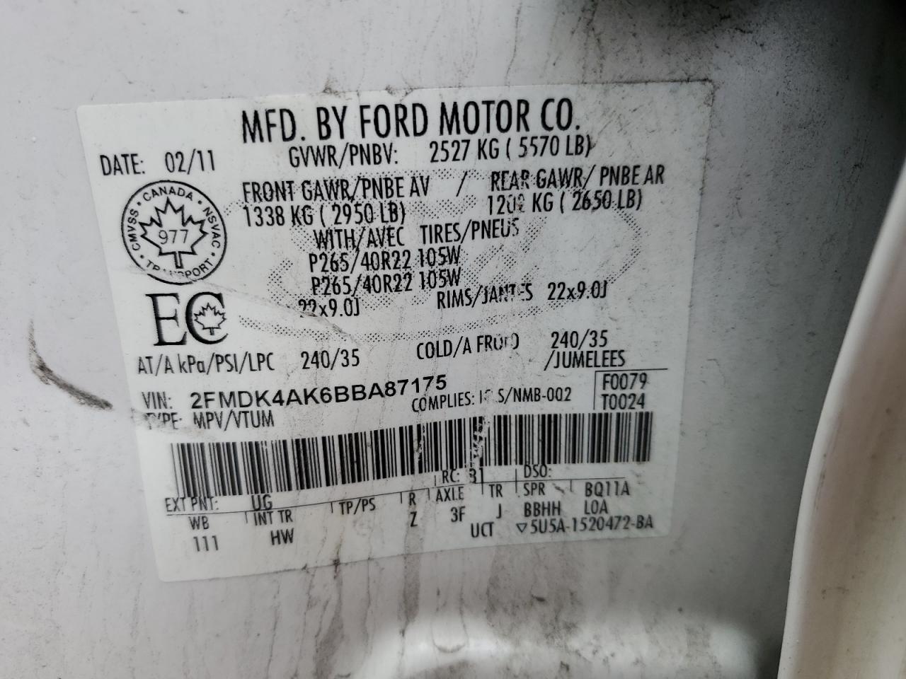 2FMDK4AK6BBA87175 2011 Ford Edge Sport