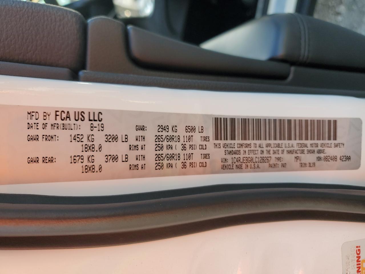 1C4RJEBG0LC128267 2020 Jeep Grand Cherokee Limited