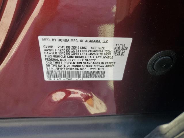 2019 HONDA PILOT EXL - 5FNYF5H59KB021867