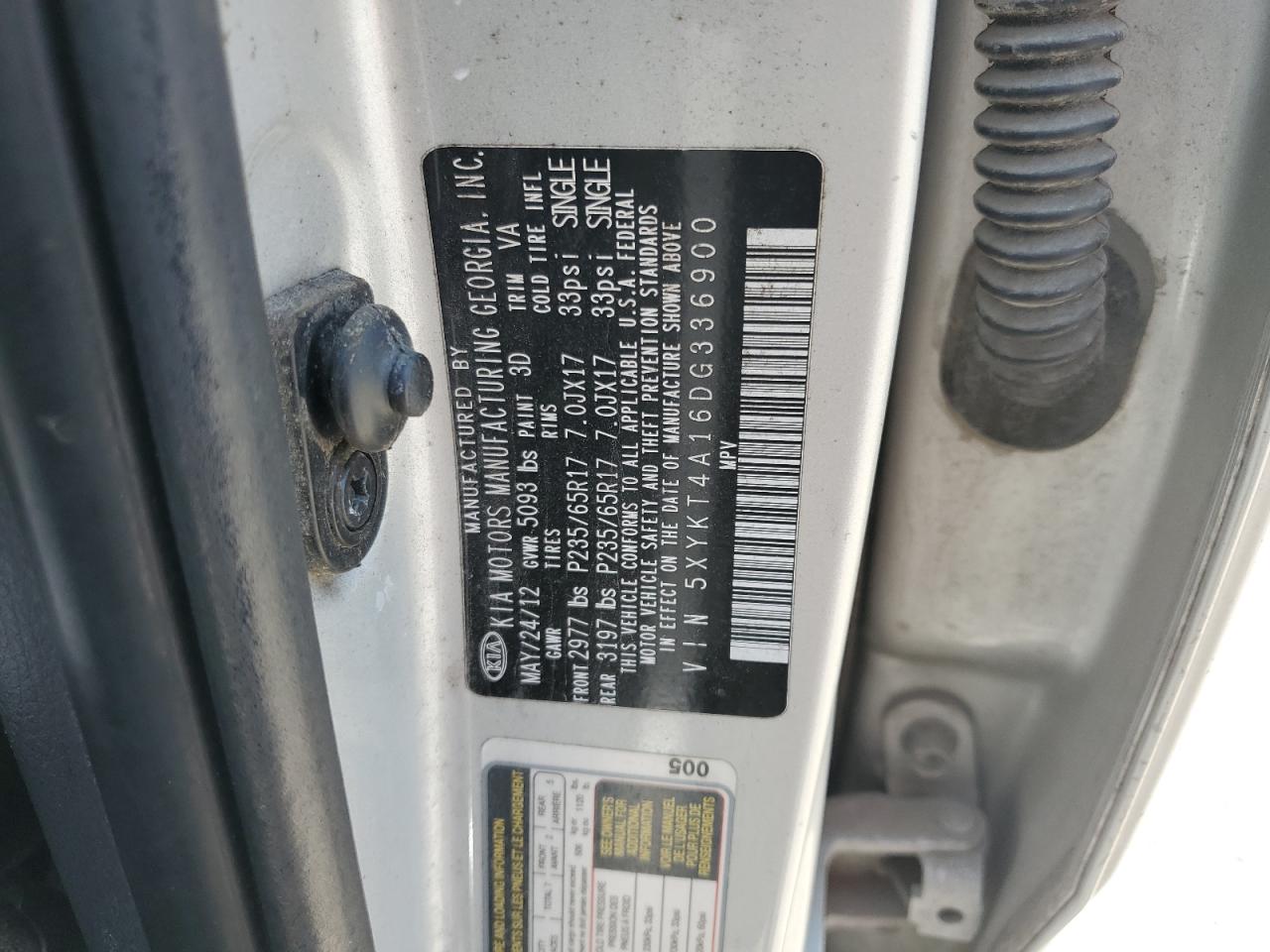 5XYKT4A16DG336900 2013 Kia Sorento Lx