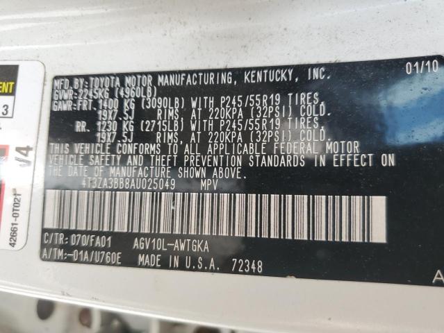 2010 Toyota Venza VIN: 4T3ZA3BB8AU025049 Lot: 55621634