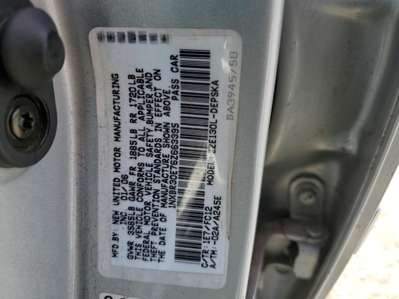 1NXBR30E76Z663395 2006 Toyota Corolla Ce