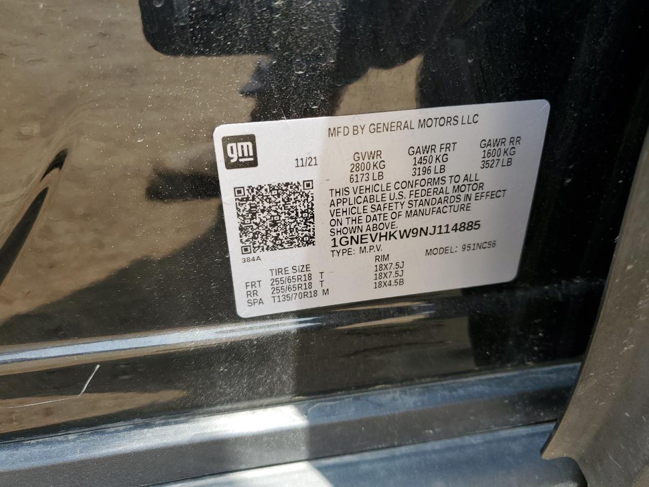 1GNEVHKW9NJ114885 2022 Chevrolet Traverse Lt