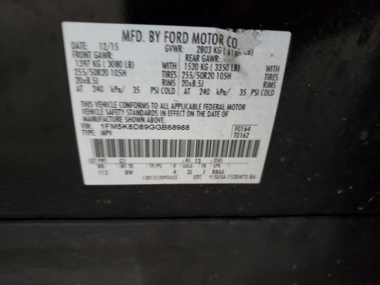 1FM5K8D89GGB68988 2016 Ford Explorer Xlt