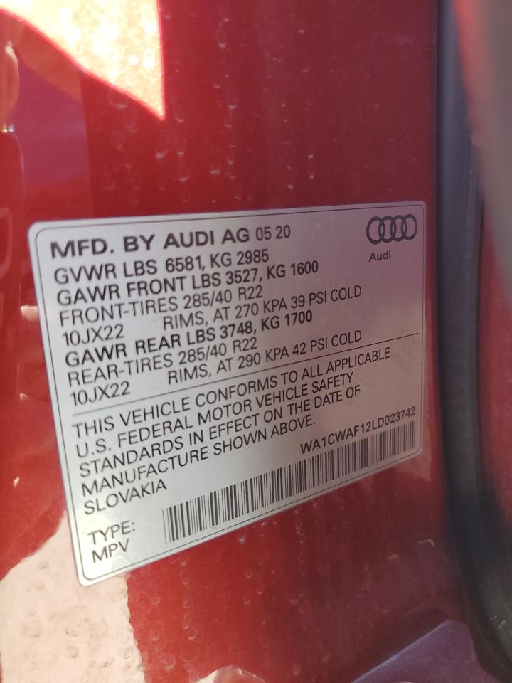 WA1CWAF12LD023742 2020 Audi Sq8 Prestige