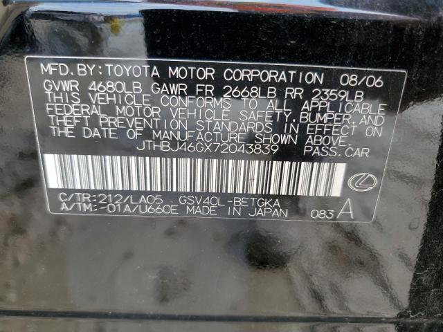 2007 Lexus Es 350 VIN: JTHBJ46GX72043839 Lot: 57539744