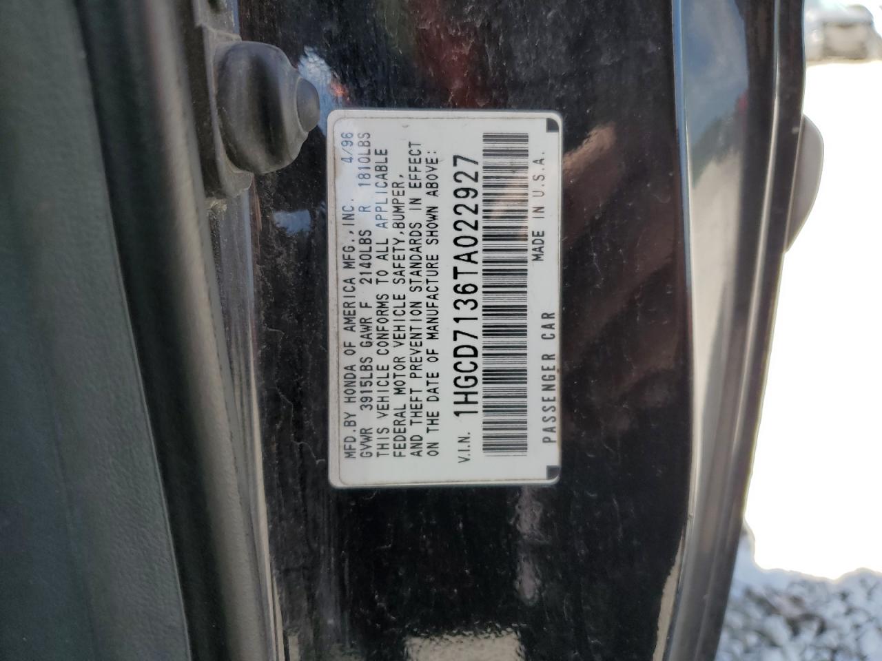 1HGCD7136TA022927 1996 Honda Accord Lx