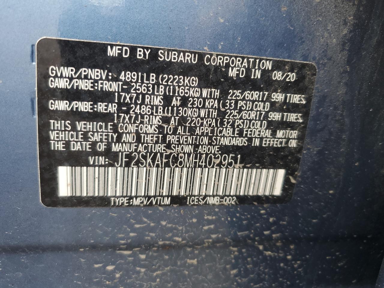 JF2SKAFC8MH402951 2021 Subaru Forester Premium