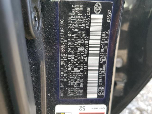 VIN 4T1T11AK7MU522912 2021 Toyota Camry, SE no.12