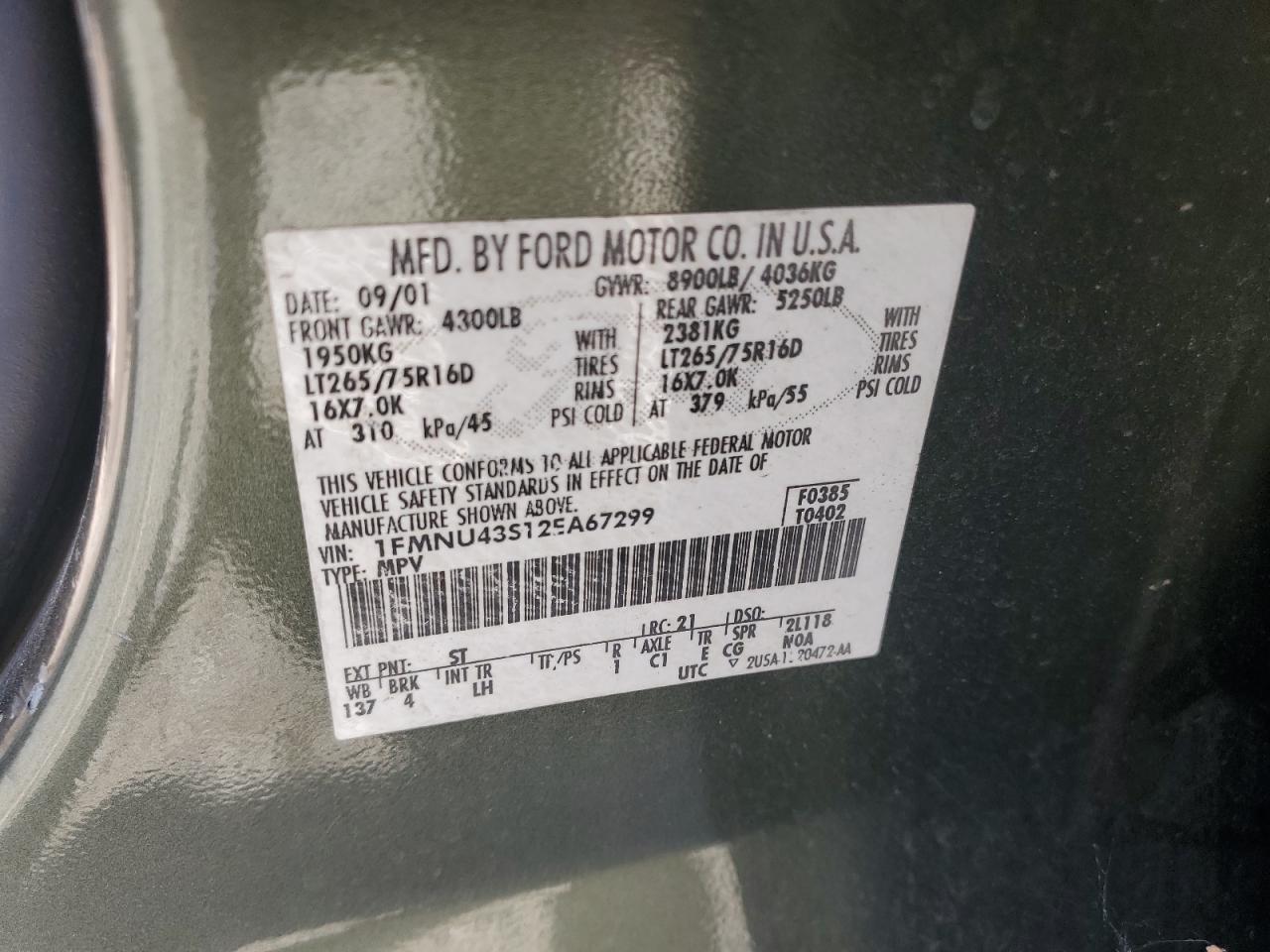 1FMNU43S12EA67299 2002 Ford Excursion Limited