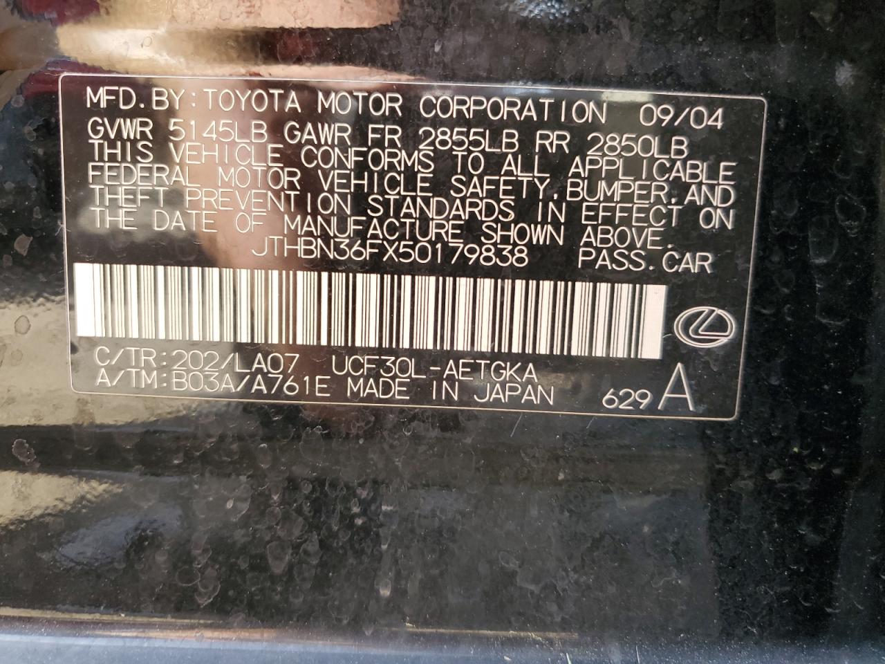 JTHBN36FX50179838 2005 Lexus Ls 430