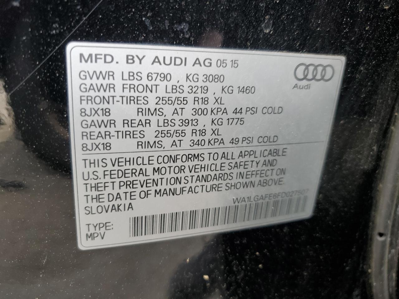 WA1LGAFE6FD027507 2015 Audi Q7 Premium Plus