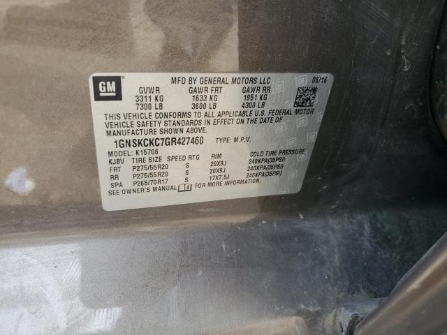 2016 Chevrolet Tahoe K1500 Ltz VIN: 1GNSKCKC7GR427460 Lot: 59903464