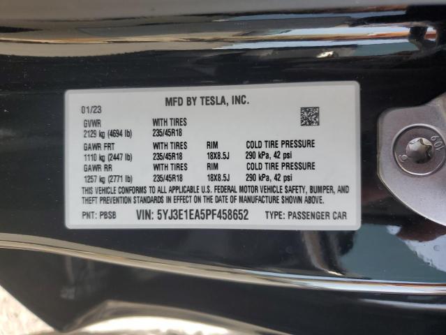 2023 Tesla Model 3 VIN: 5YJ3E1EA5PF458652 Lot: 59913684