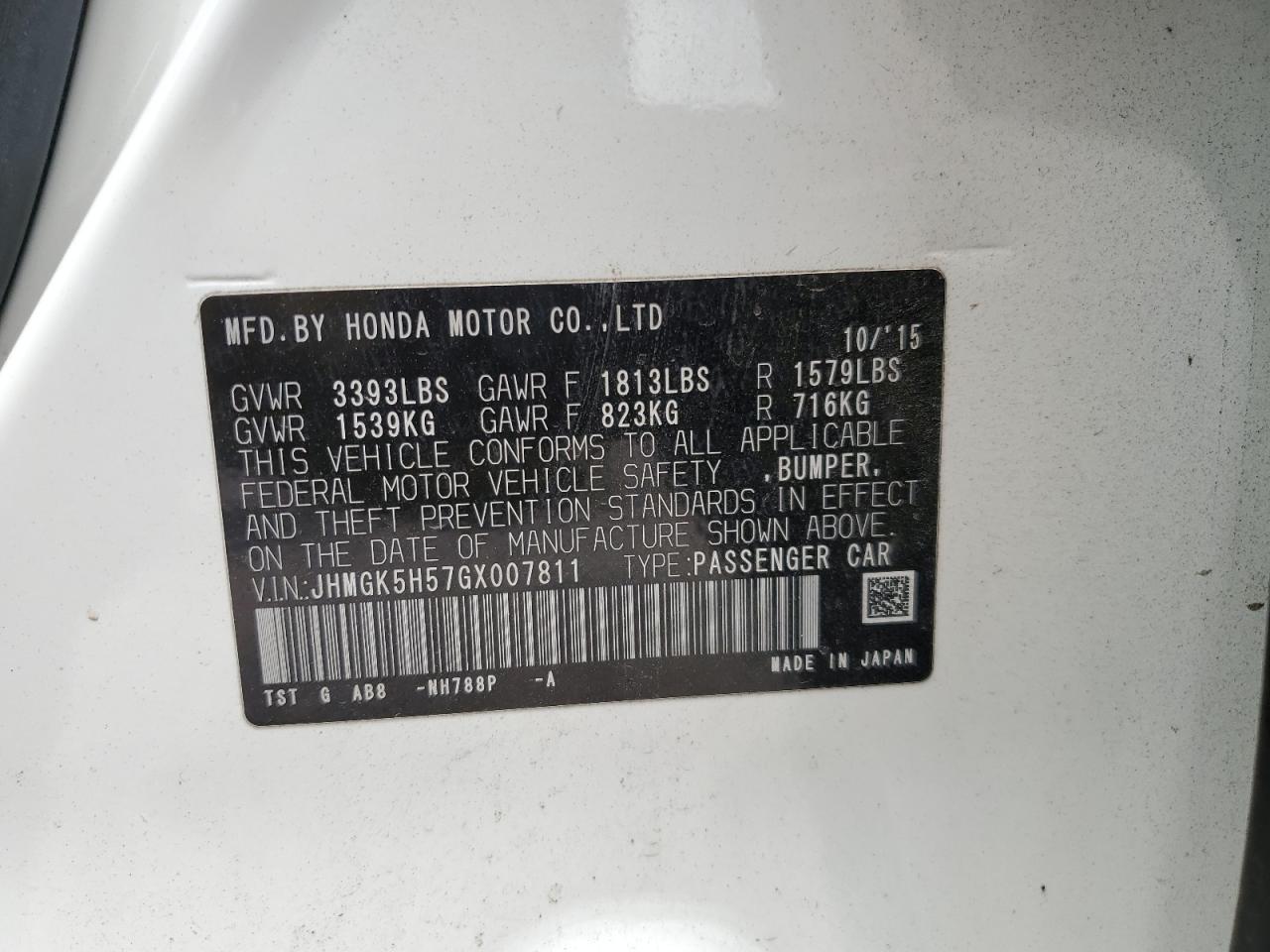 JHMGK5H57GX007811 2016 Honda Fit Lx