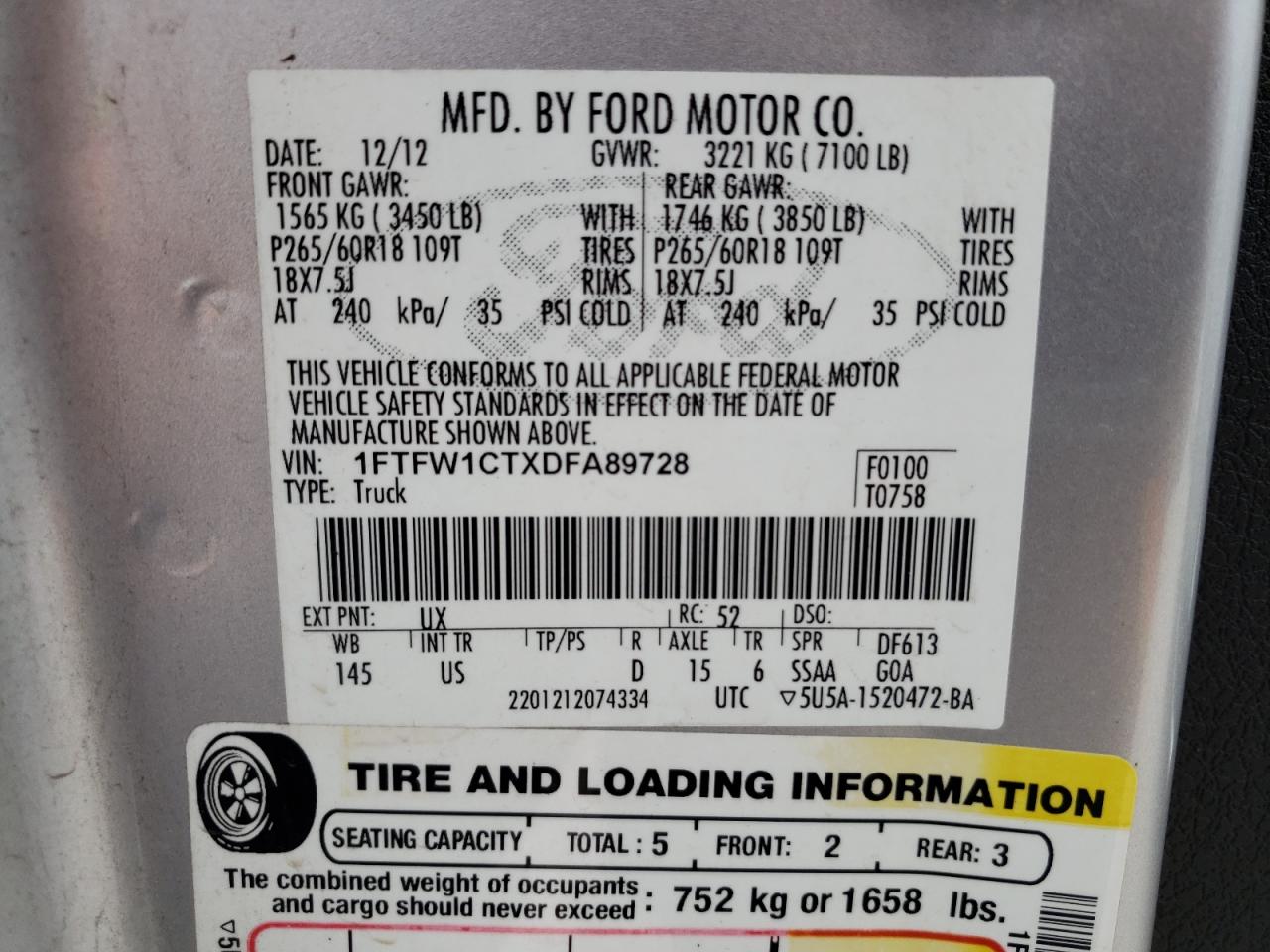 1FTFW1CTXDFA89728 2013 Ford F150 Supercrew