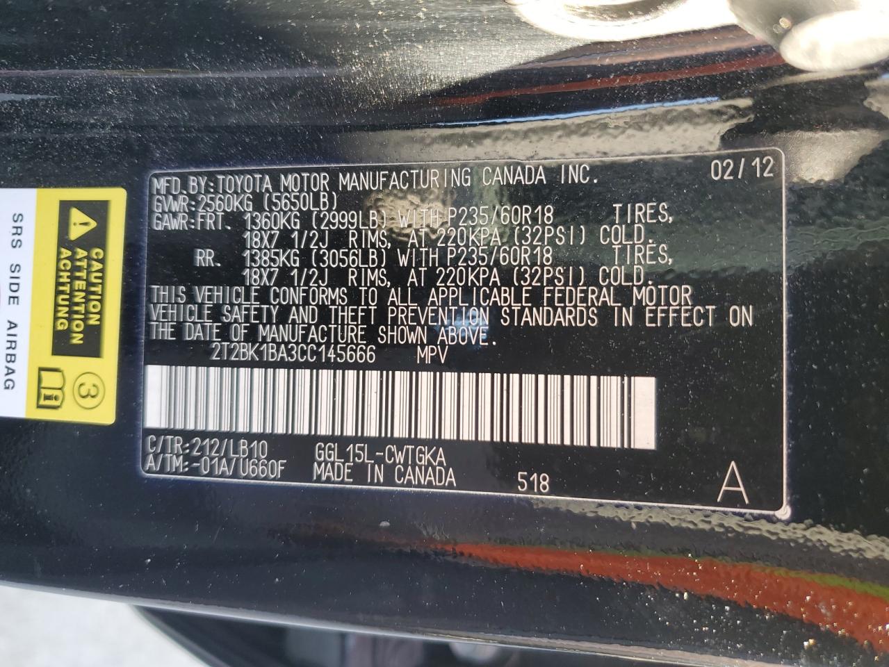 2T2BK1BA3CC145666 2012 Lexus Rx 350