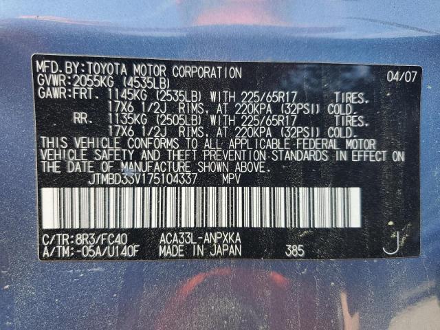 2007 Toyota Rav4 VIN: JTMBD33V175104337 Lot: 59750114