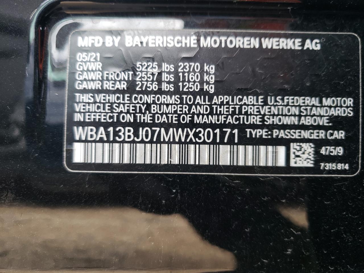 WBA13BJ07MWX30171 2021 BMW 530 Xi
