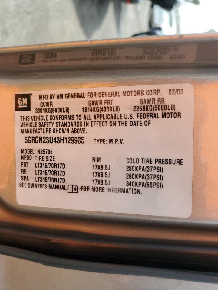 5GRGN23U43H129986 2003 Hummer H2