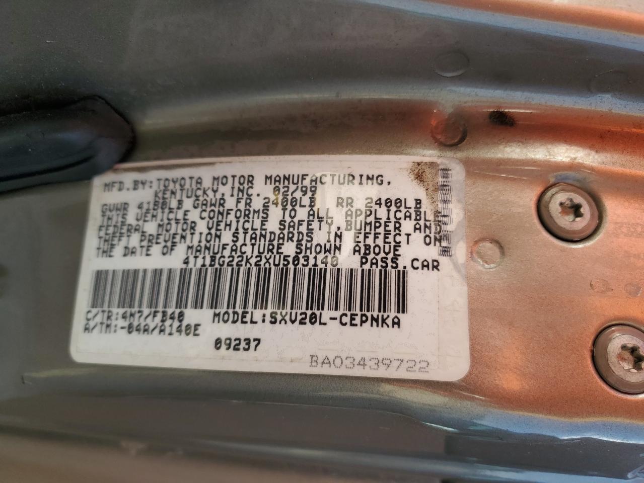 4T1BG22K2XU503140 1999 Toyota Camry Ce