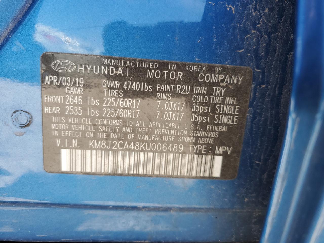 KM8J2CA48KU006489 2019 Hyundai Tucson Se
