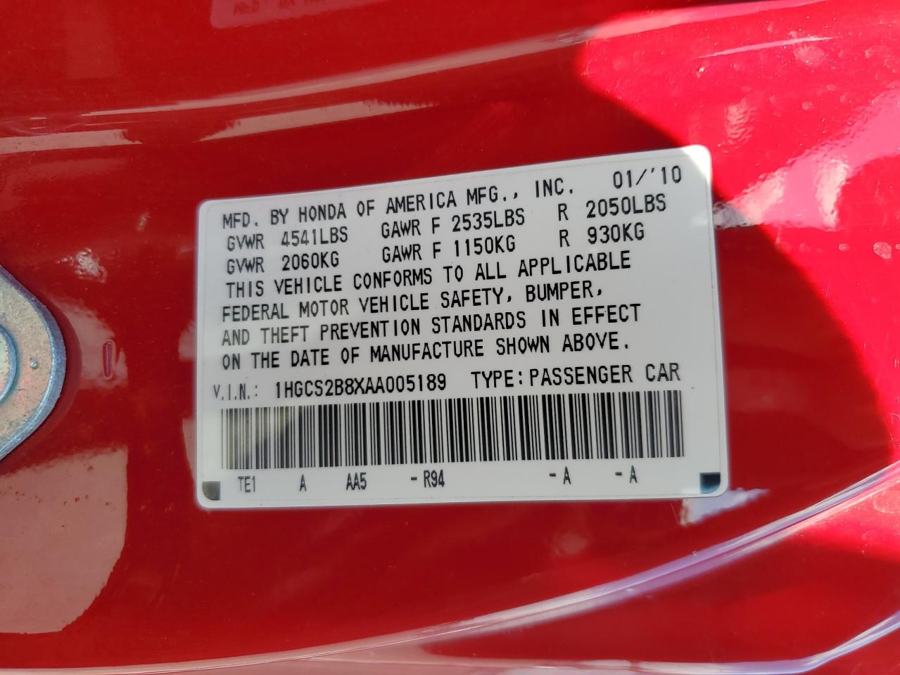 1HGCS2B8XAA005189 2010 Honda Accord Exl