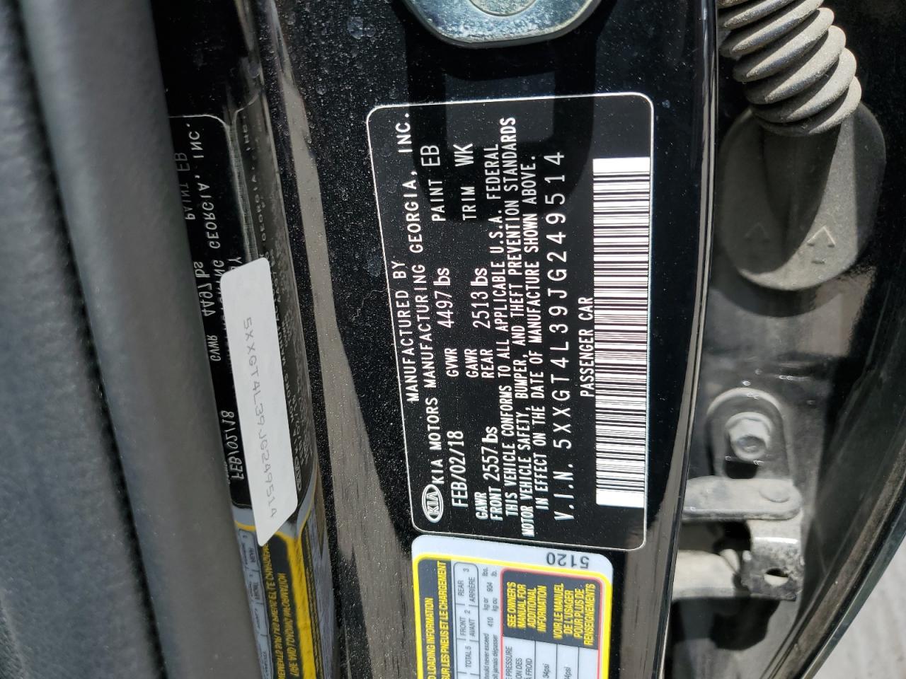 5XXGT4L39JG249514 2018 Kia Optima Lx