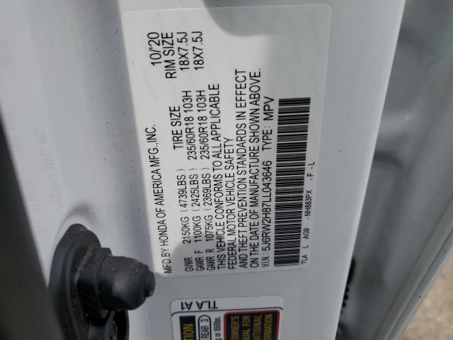 2020 Honda Cr-V Exl VIN: 5J6RW2H87LL043646 Lot: 57472824