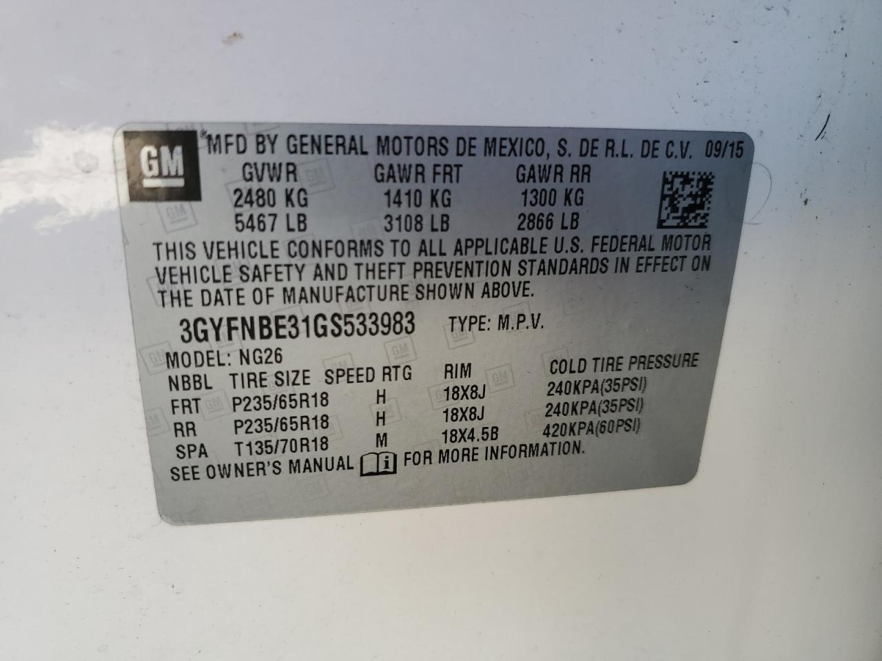 3GYFNBE31GS533983 2016 Cadillac Srx Luxury Collection