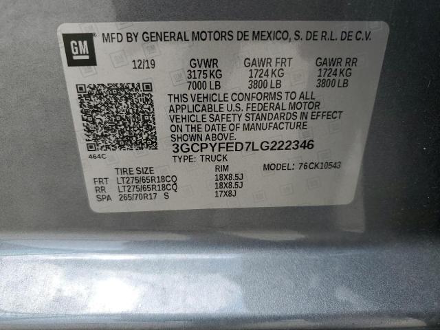 2020 CHEVROLET silverado 3GCPYFED7LG222346  57385854