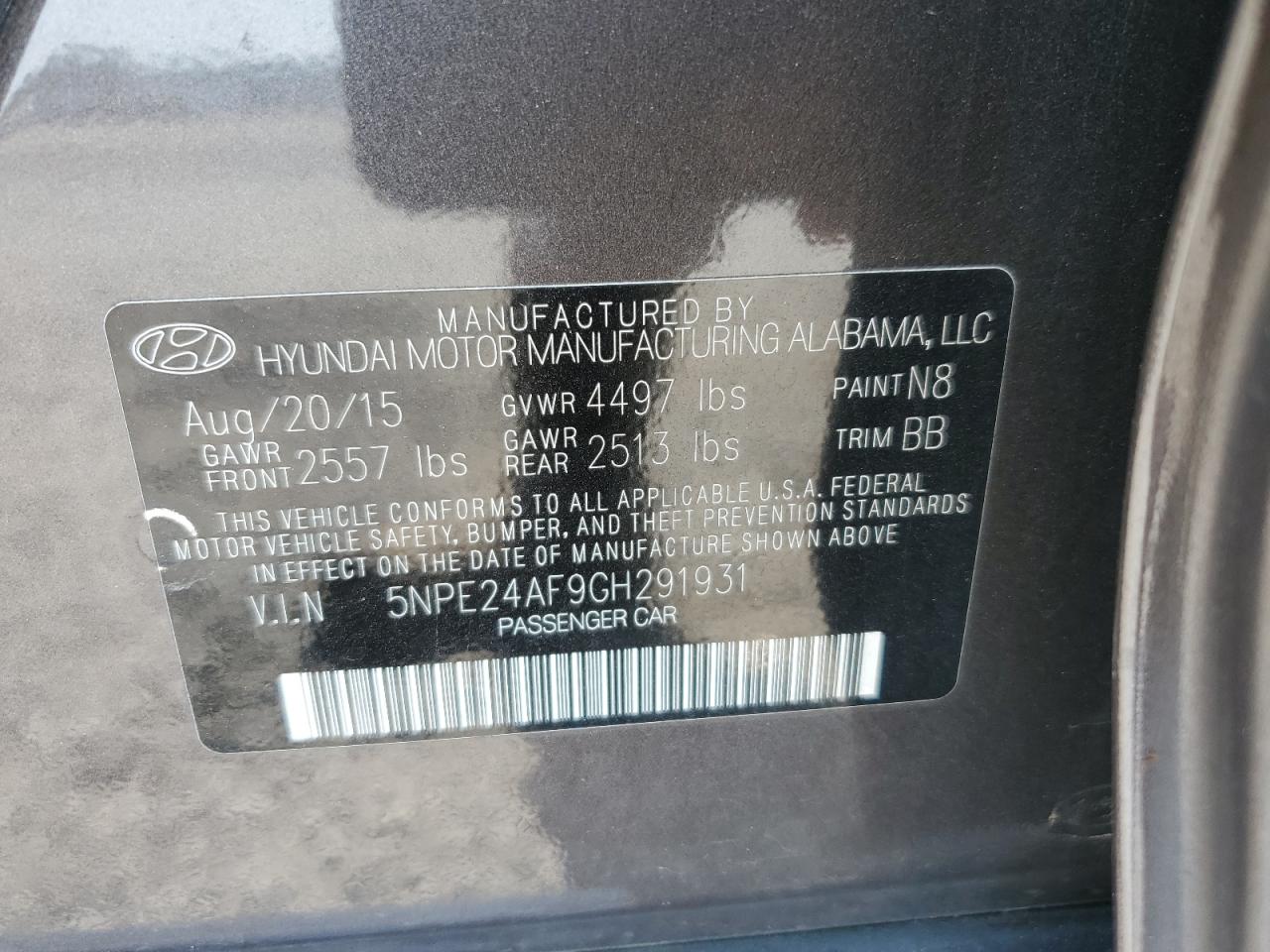 5NPE24AF9GH291931 2016 Hyundai Sonata Se