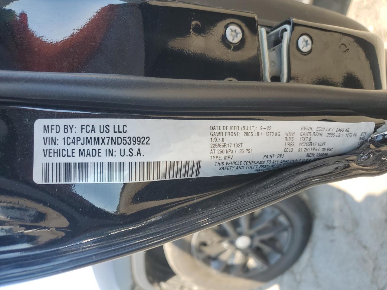 1C4PJMMX7ND539922 2022 Jeep Cherokee Latitude Lux