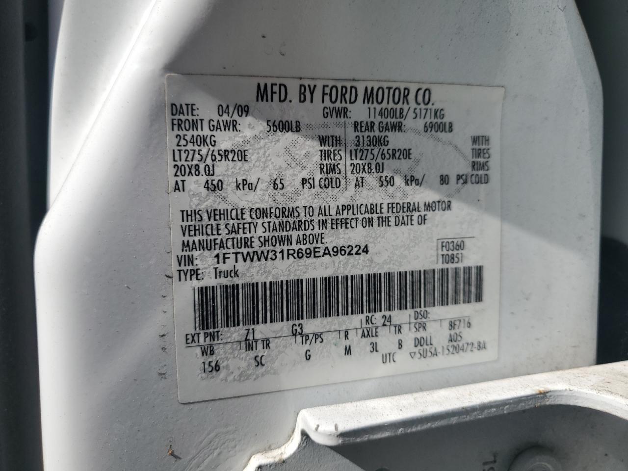 1FTWW31R69EA96224 2009 Ford F350 Super Duty