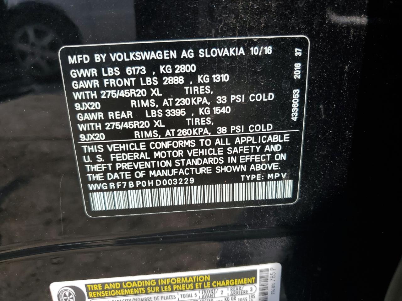 WVGRF7BP0HD003229 2017 Volkswagen Touareg Wolfsburg