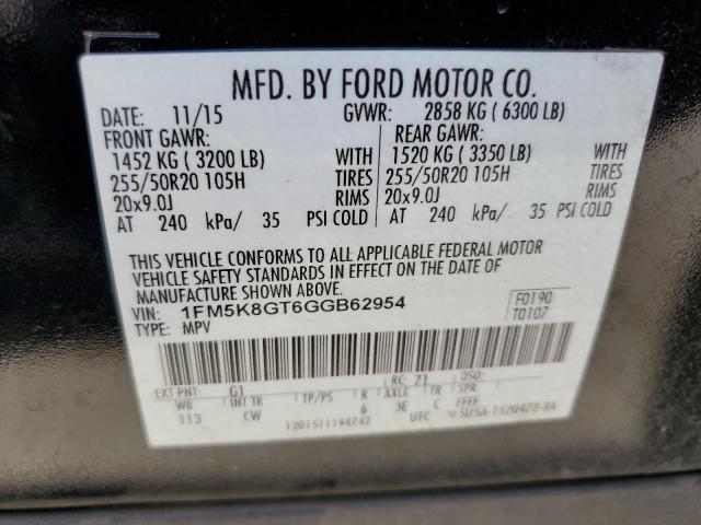 2016 Ford Explorer Sport VIN: 1FM5K8GT6GGB62954 Lot: 60969064