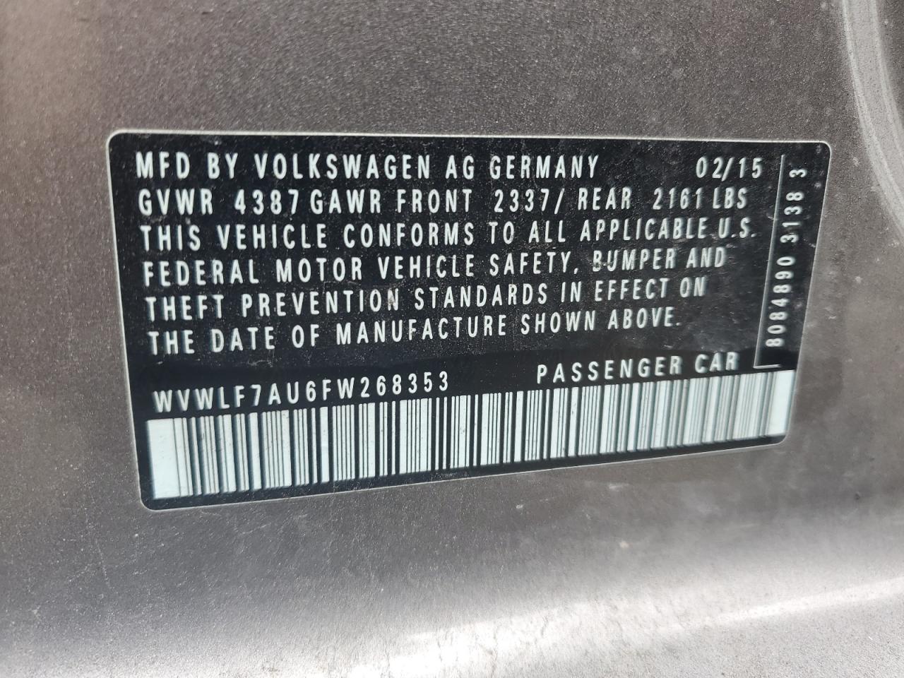 WVWLF7AU6FW268353 2015 Volkswagen Golf R