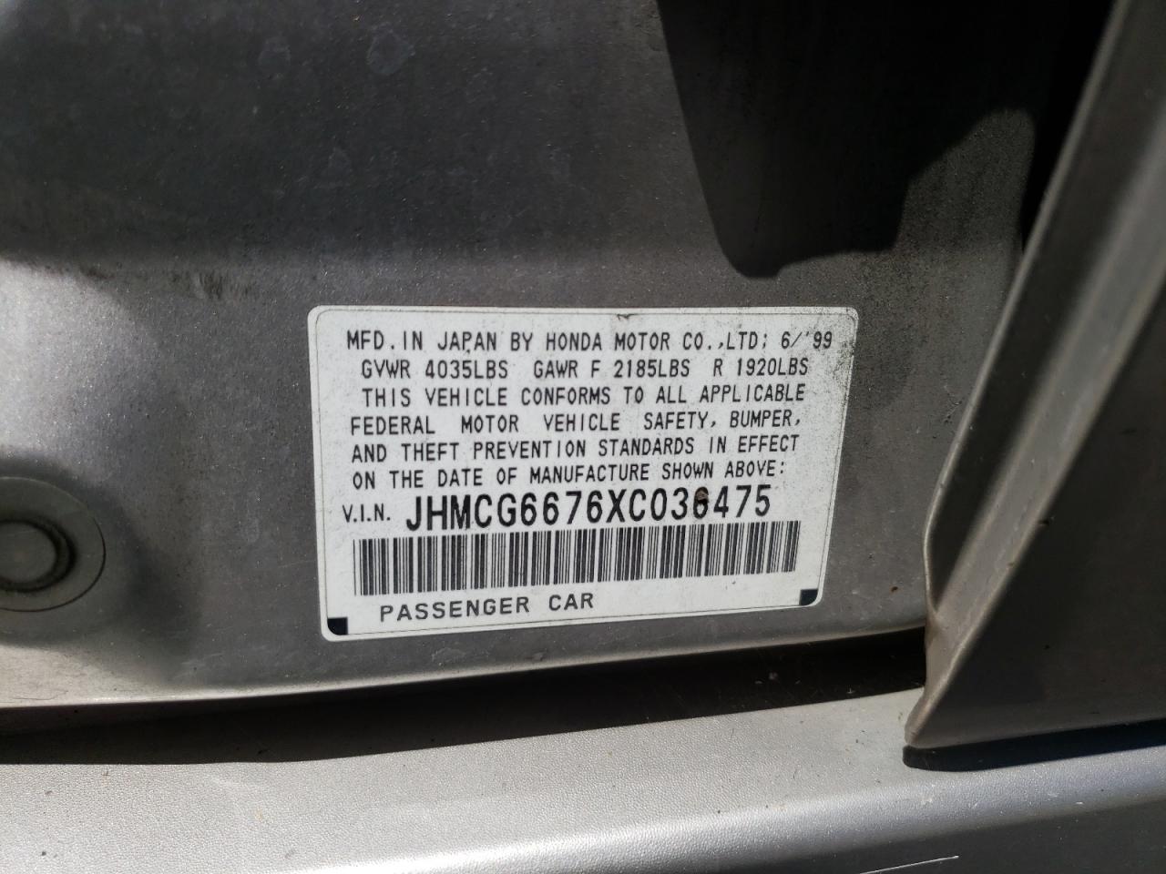 JHMCG6676XC036475 1999 Honda Accord Ex