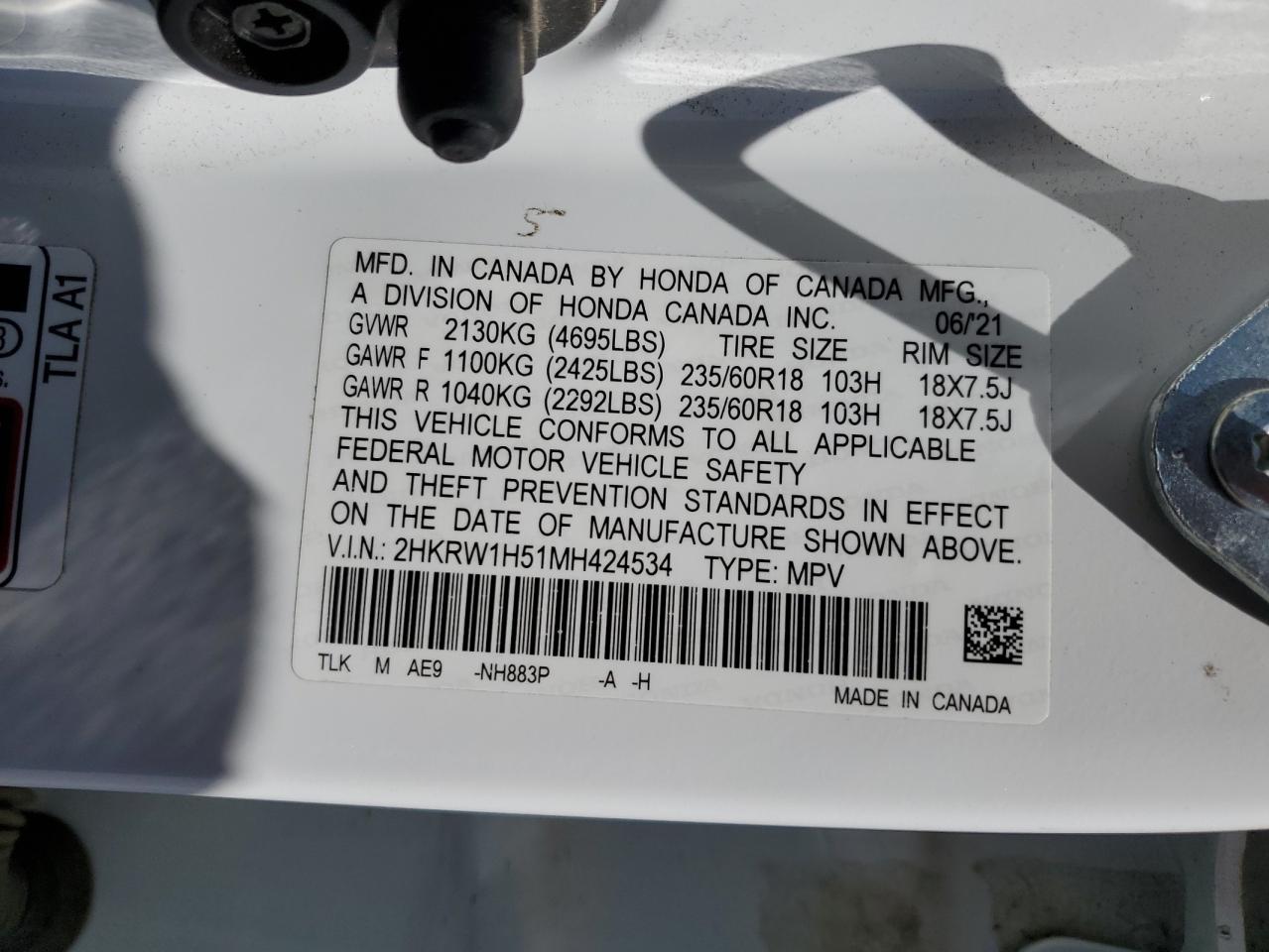 2HKRW1H51MH424534 2021 Honda Cr-V Ex