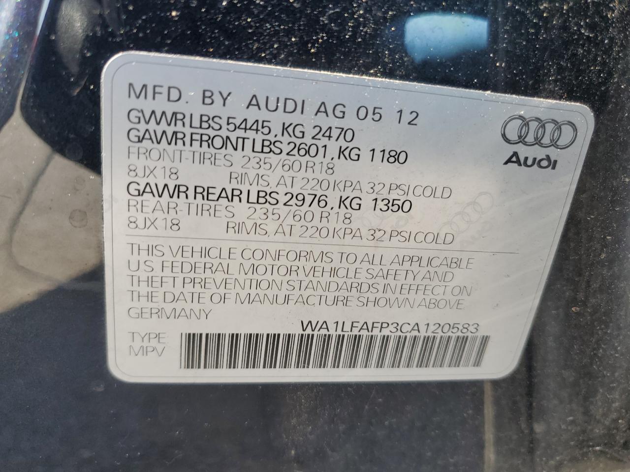 WA1LFAFP3CA120583 2012 Audi Q5 Premium Plus