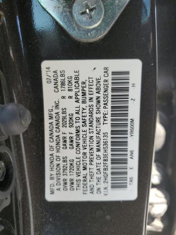 2014 Honda Civic Ex VIN: 2HGFB2F83EH536135 Lot: 57057484