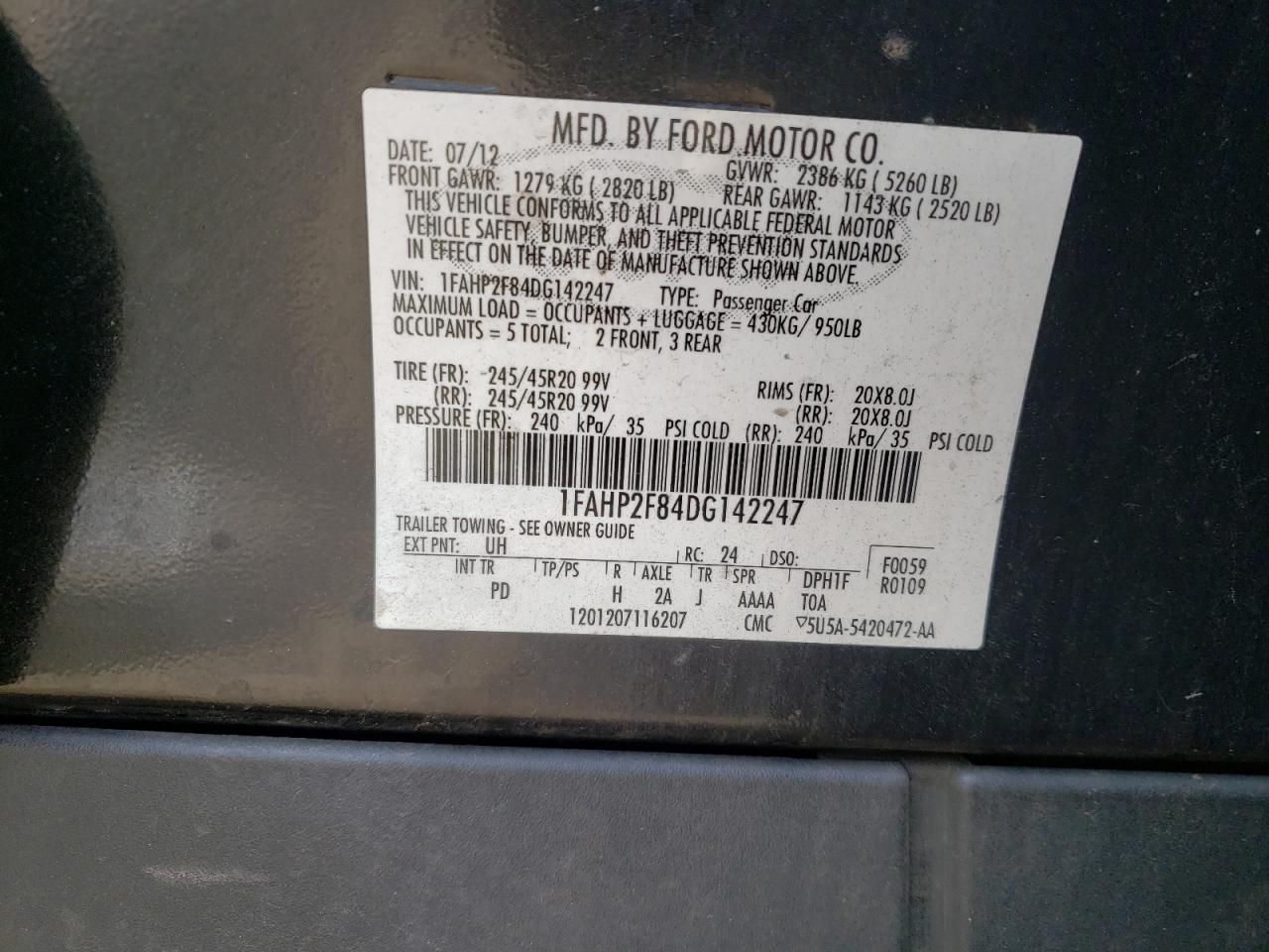 1FAHP2F84DG142247 2013 Ford Taurus Limited