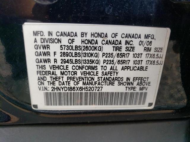 2006 Acura Mdx Touring VIN: 2HNYD186X6H520727 Lot: 59932134