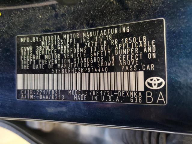 2019 Toyota Corolla L VIN: 5YFBURHE2KP914440 Lot: 56927874