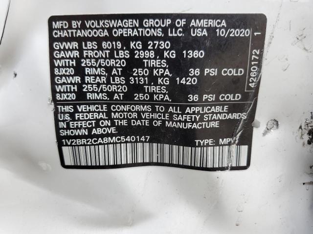 2021 Volkswagen Atlas Sel VIN: 1V2BR2CA8MC540147 Lot: 60077364