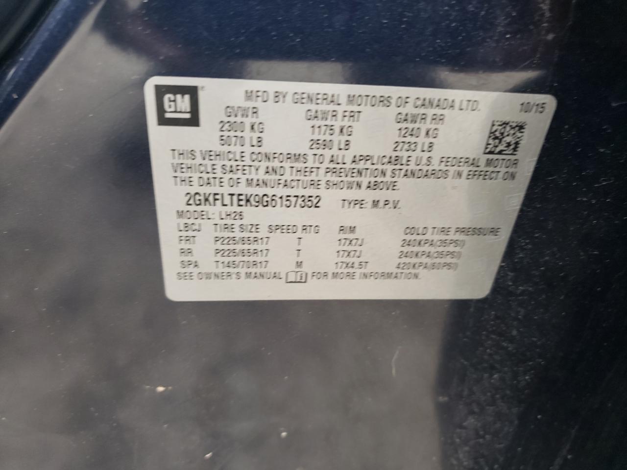 2GKFLTEK9G6157352 2016 GMC Terrain Sle