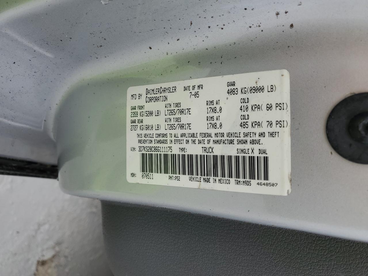 3D7KS28C86G111175 2006 Dodge Ram 2500 St