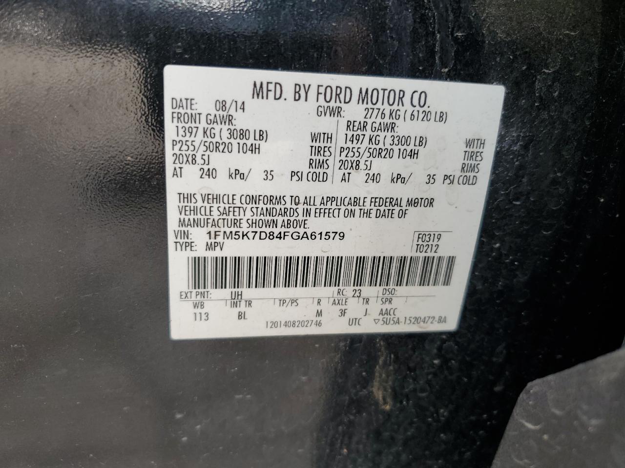 1FM5K7D84FGA61579 2015 Ford Explorer Xlt