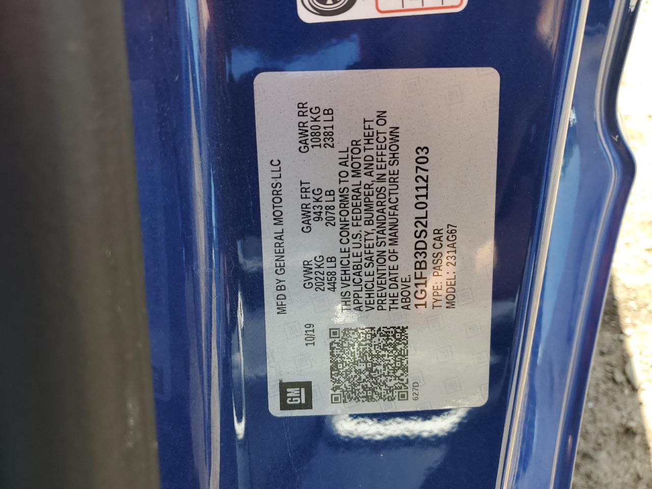 1G1FB3DS2L0112703 2020 Chevrolet Camaro Ls