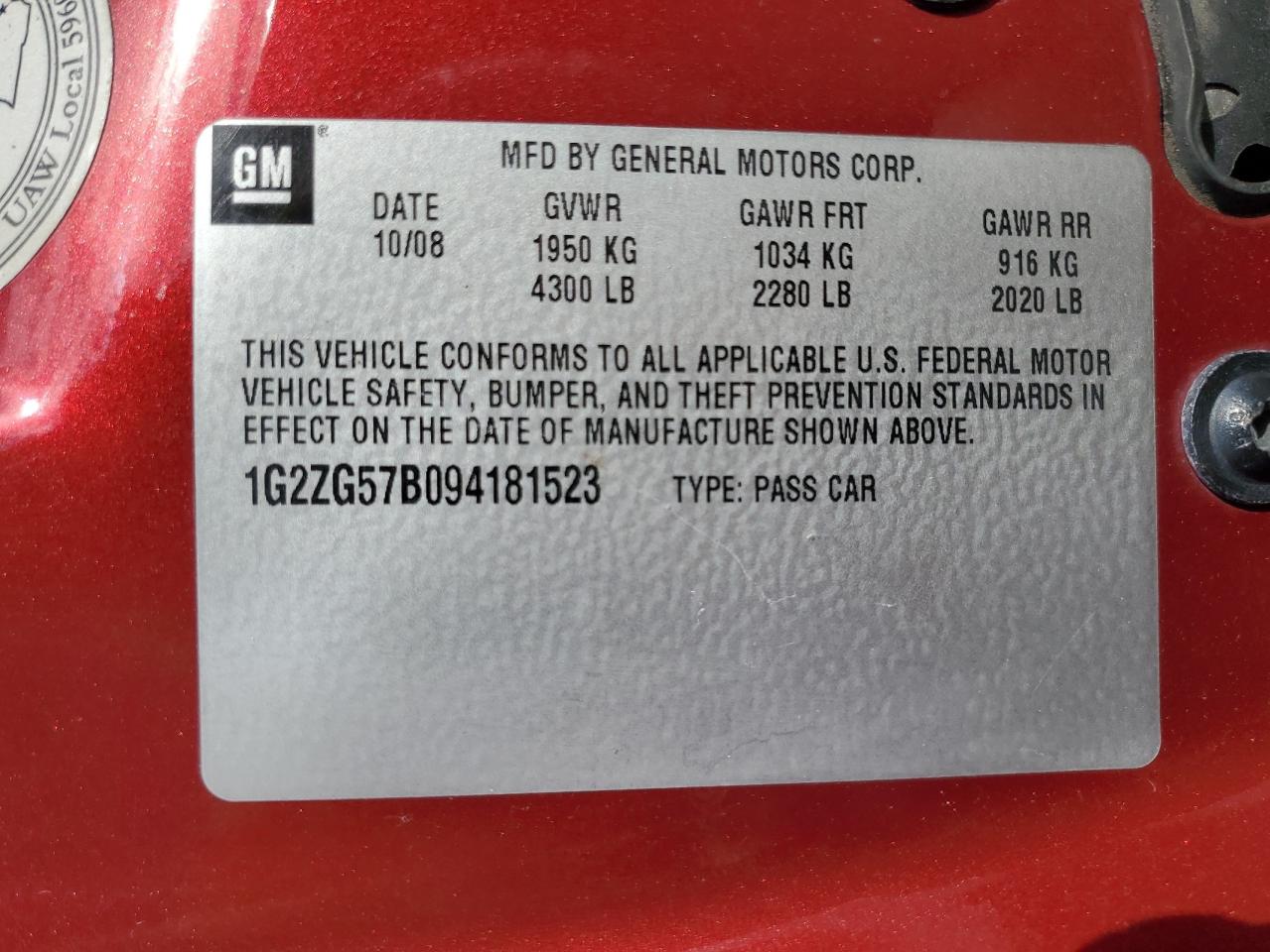 1G2ZG57B094181523 2009 Pontiac G6